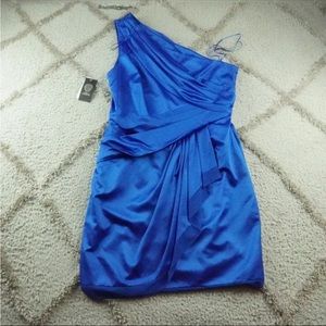 Vince Camuto Pleated One Shoulder Dress Womens 14 Blue NEW NWT